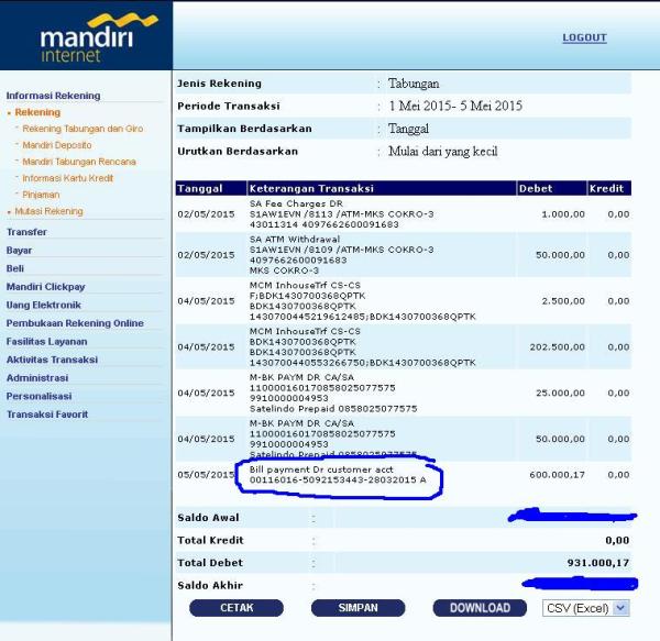 Debit otomatis Bank Mandiri